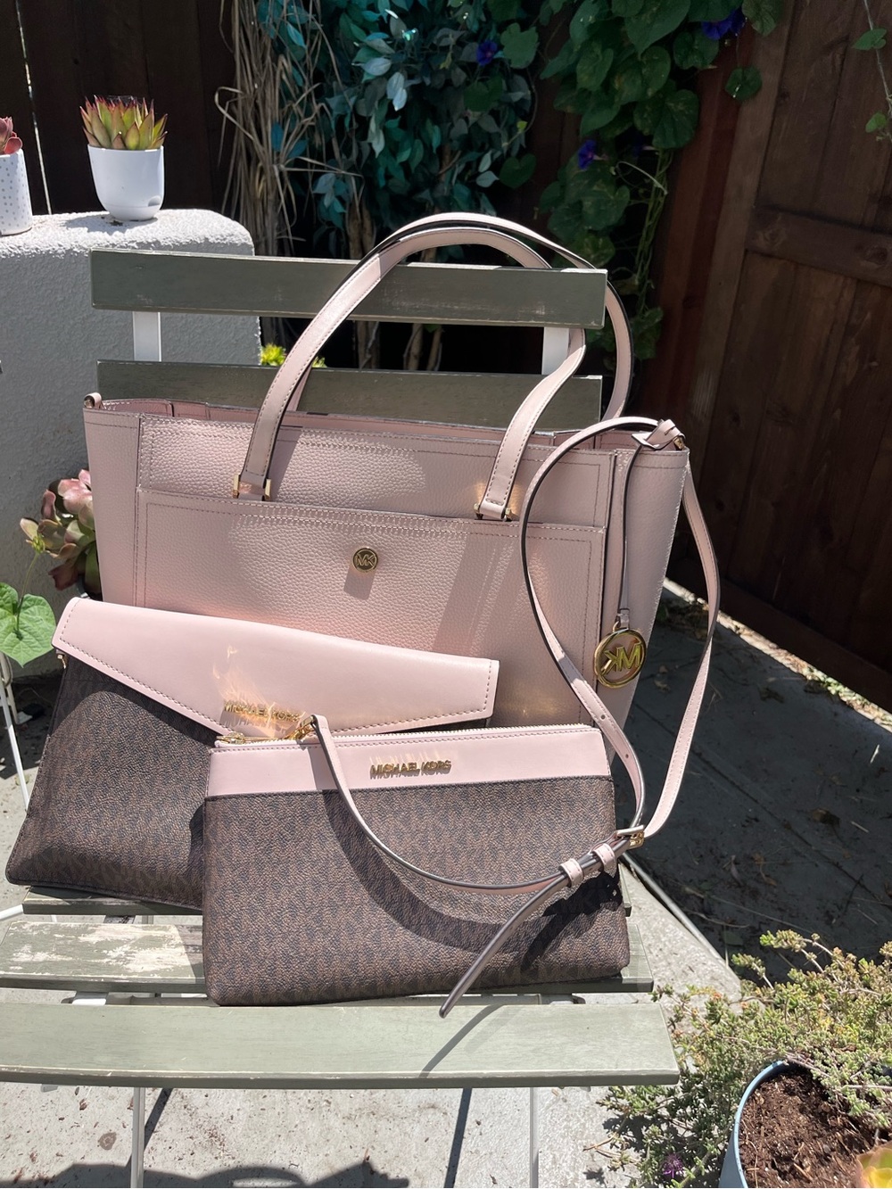 Michael Kors - 3 Piece Blush Pink Leather Tote set for travel